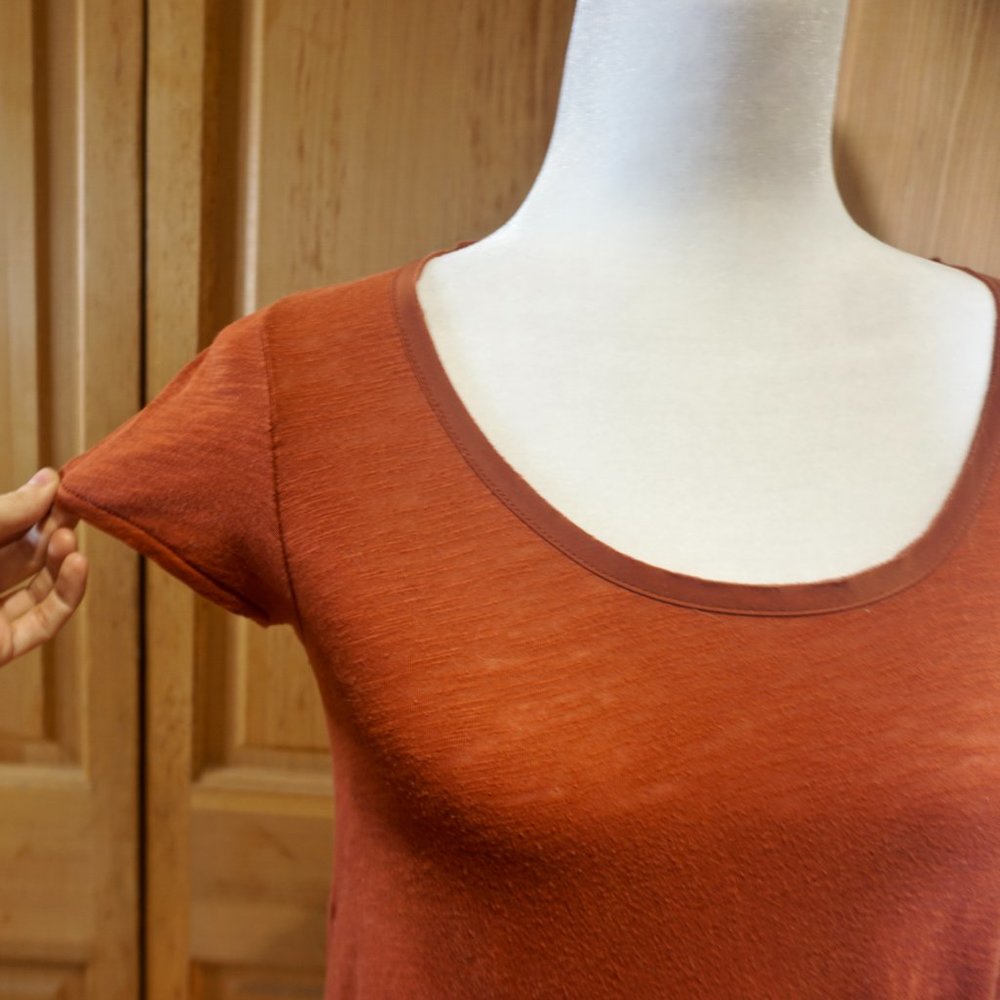 💚 ANTHROPOLOGIE | 9-HI5 STCL Rust Short Sleeve Peplum Tier Top (XS) - Picture 5 of 10